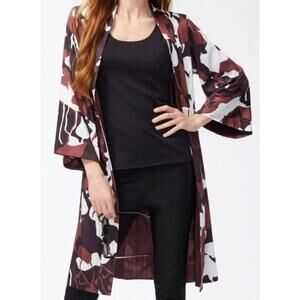 Chico's Brown Black Artsy Satin Boho Bohemian Open Kimono Long Duster Medium